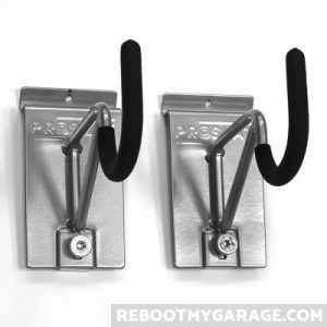 Each garage wall organization system comes with its own proprietary hooks.