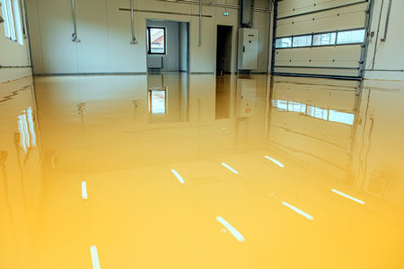 Yellow shiny epoxy garage floor