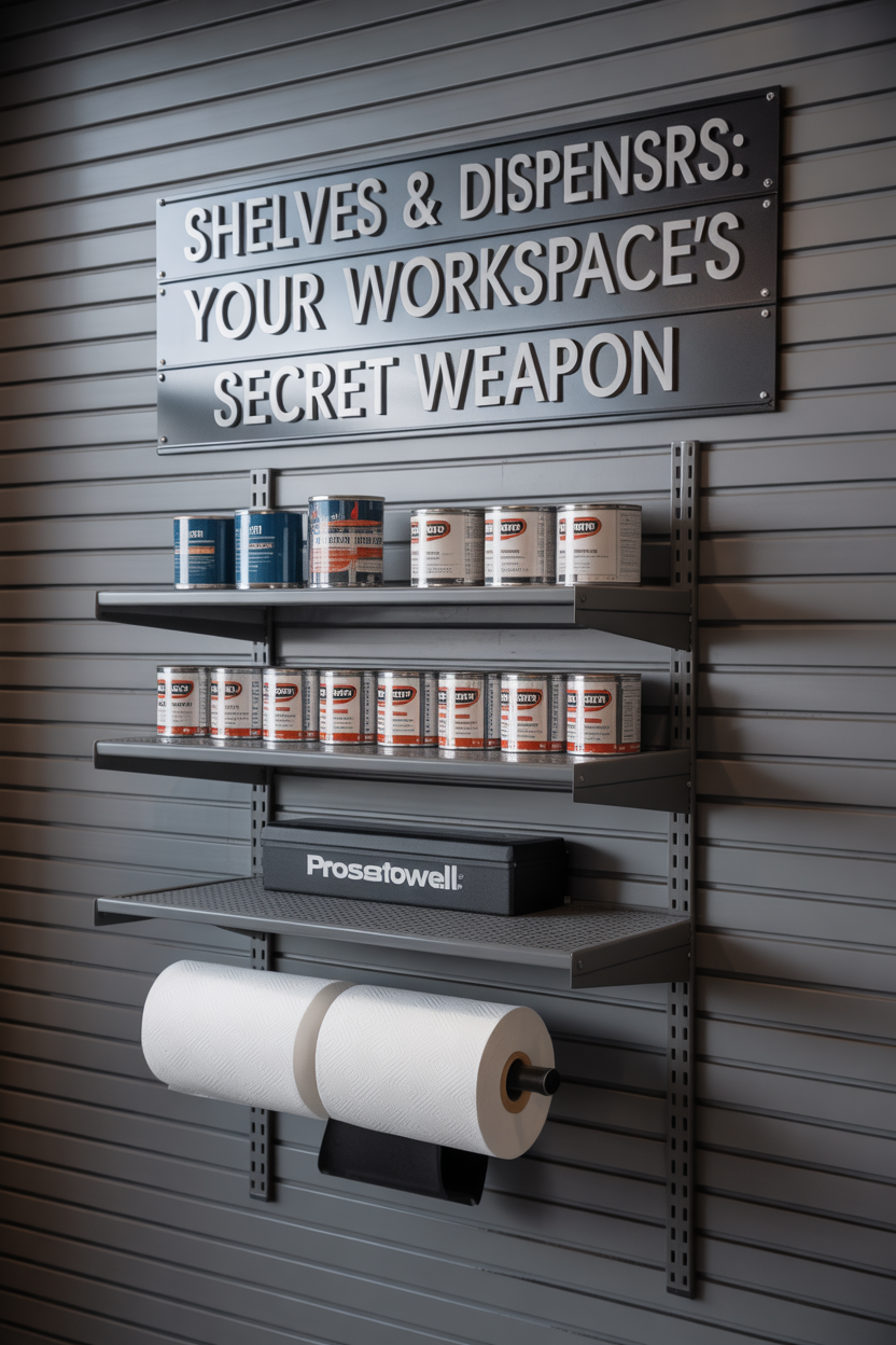 Using Shelves and Dispensers to Complete Your Workspace